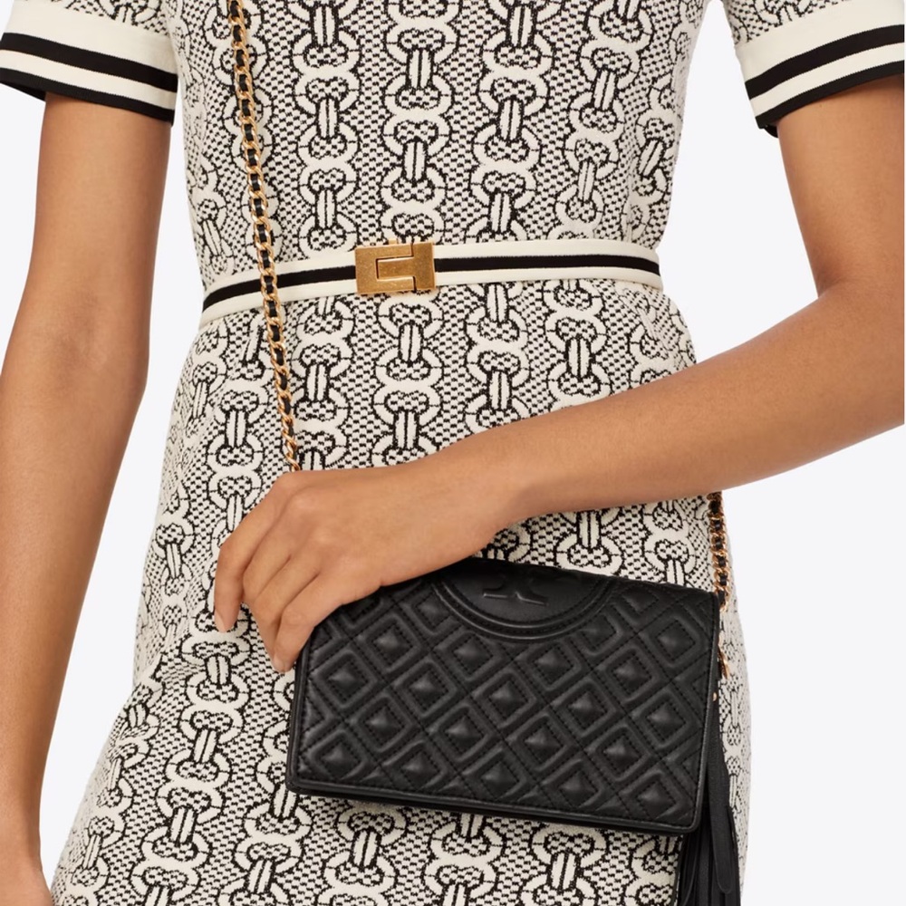 Tory Burch Fleming Wallet Black Quilted Chain Crossbody Bag - Picture 15 of 16